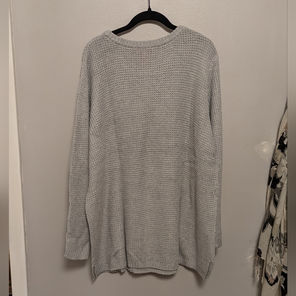 NWT Woman Within Gray Waffle Knit Crew Neck Sweater - Picture 4 of 6